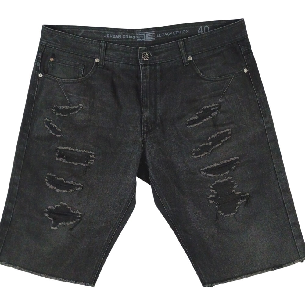 Jordan Craig Denim Shorts‎ Mens 40 Black Distressed Legacy Edition Ripped Y2K